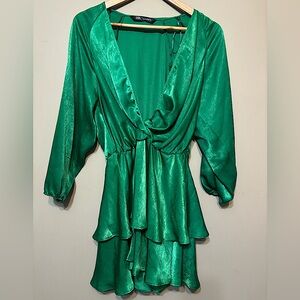 ZARA Satin-Like Tiered Skirt Dress